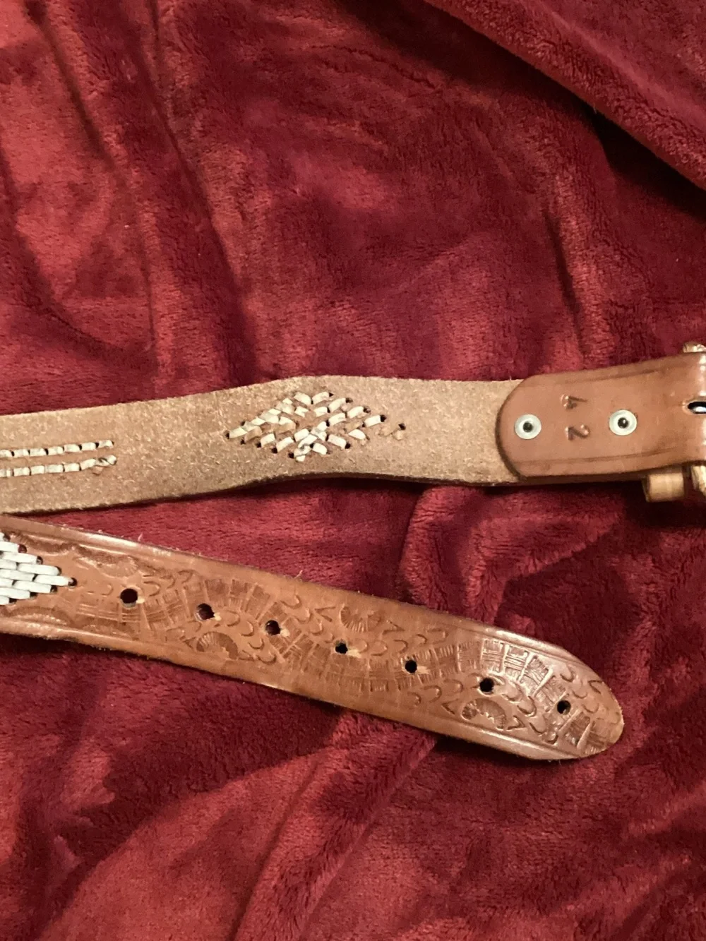 Men's Brown Leather Belt with White Braided Accent